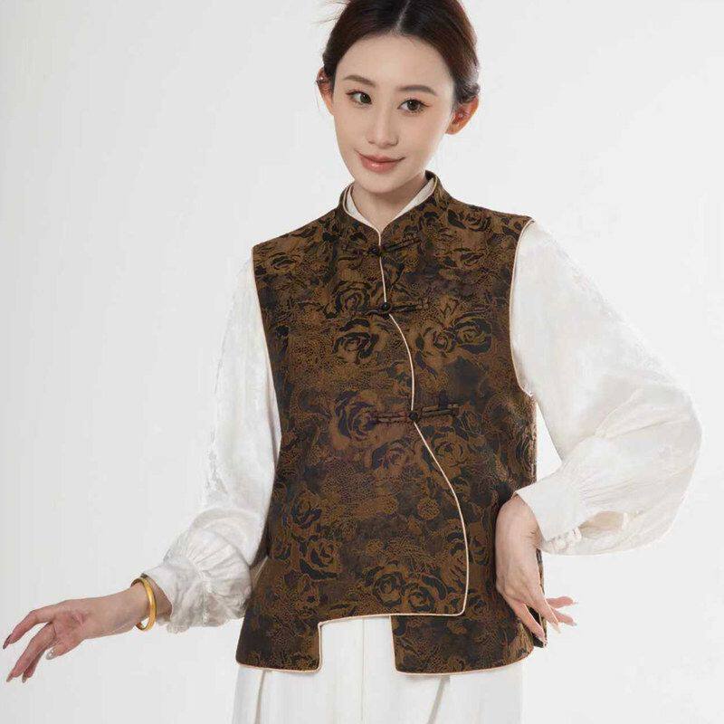 中国风新款马甲开衫新中式立领上衣外套春秋款复古马夹背心女装