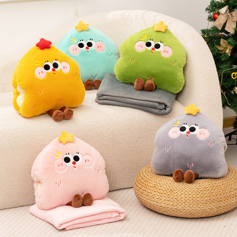 小树造型抱枕毯子多功能办公室午睡盖毯靠垫圣诞树装饰冬天暖手捂