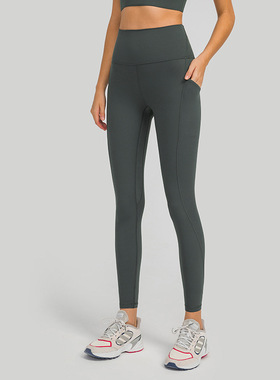 新款软糯亲肤瑜伽裤侧边口袋提臀显瘦跑步运动健身裤女DL126