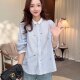 复古时尚 撞色翻领印花蝴蝶结条纹长袖 新款 女春季 气质显瘦衬衣 衬衫