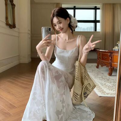 海边度假风绿色吊带连衣