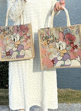 帆布包包女手提包2025新款大容量购物袋麻布手提袋上班通勤托特包