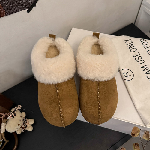 真皮加绒保暖厚底毛毛勃肯鞋女冬