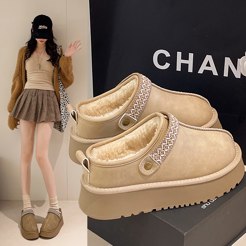 牛皮版~保暖雪地靴女一脚蹬棉鞋