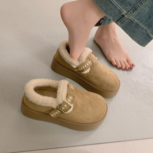 真皮保暖雪地靴女一脚蹬棉鞋