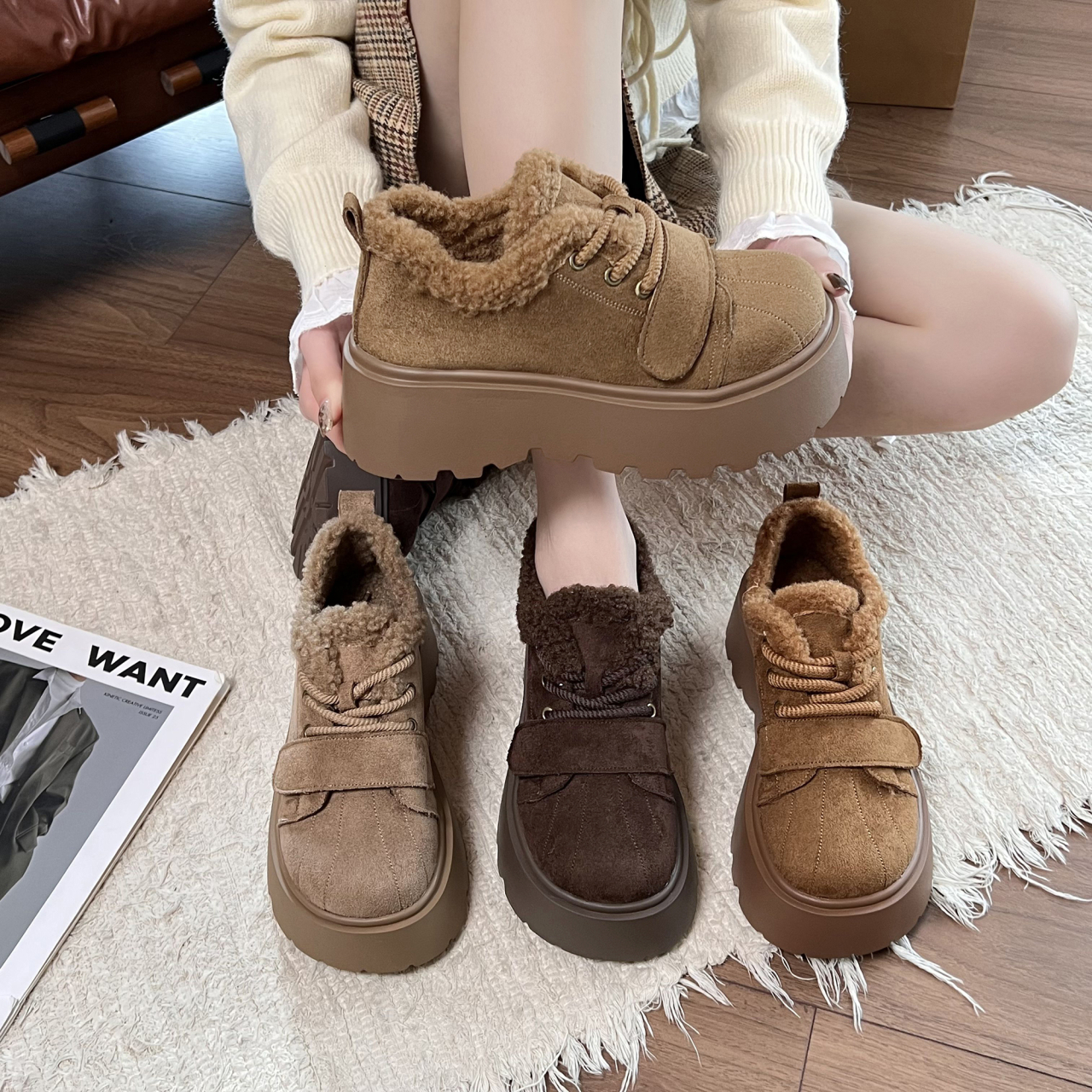 冬款鞋子小土豆加绒雪地棉鞋