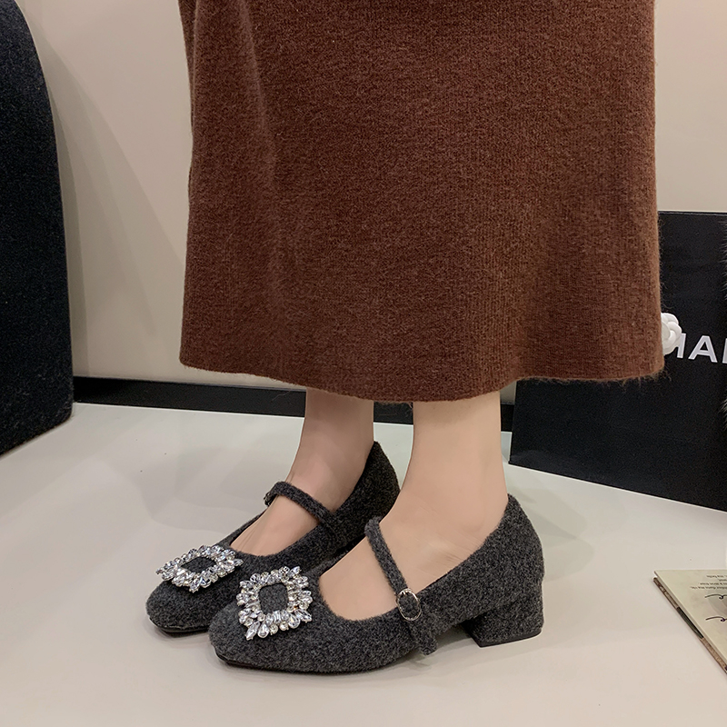 加绒秋冬灰色单鞋女毛毛鞋