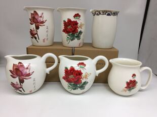 台湾建窑正品夏荷美景 富贵牡丹 仿古青花 公道杯 茶海配件