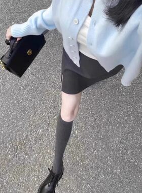 灰色小腿袜子女2026春秋款高筒长袜黑色秋冬季强压显瘦堆堆袜女款