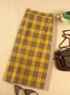 格子半身裙女2023春装新款韩版修身显瘦高腰裙子中长款百搭直筒裙