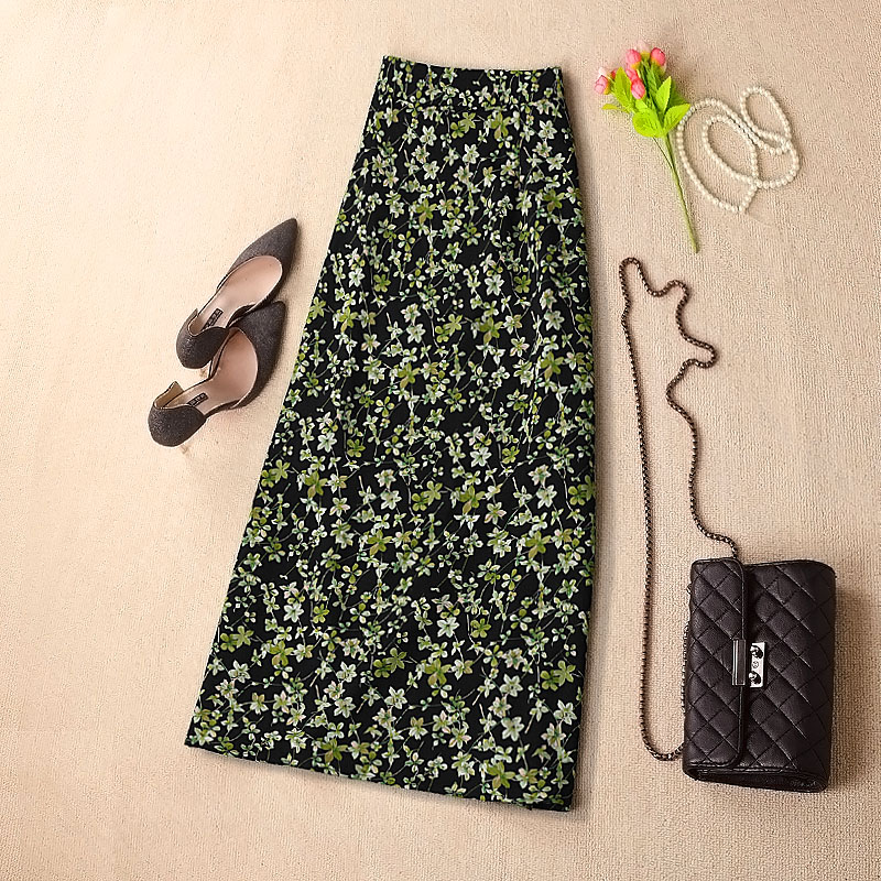 中长款a字裙韩版包臀雪纺印花