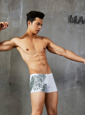 SEOBEAN男士泳裤 弹性锦纶系绳单边印花低腰成人平角游泳裤 90802