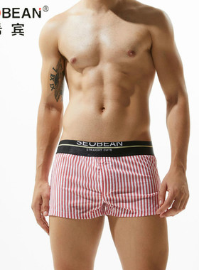 SEOBEAN/希宾男士阿罗裤 梭织棉竖条纹明筋低腰家居平角内裤80503