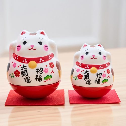 创意陶瓷可爱招财猫不倒翁摆件办公桌摆设生日礼物可爱桌面摆件