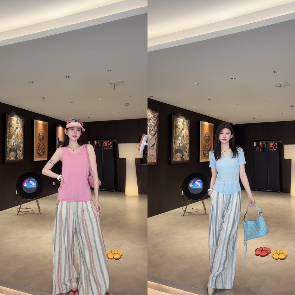 RS FOR ALL 【织金】亚麻复古撞色条纹垂感长裤RSSMY6071