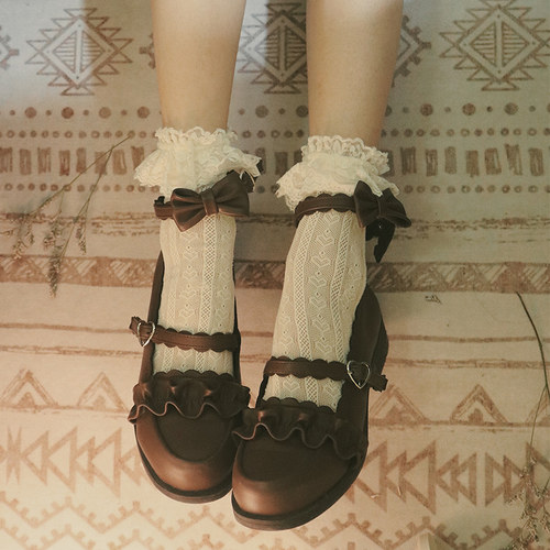 Lolita甜美少女复古蕾丝花边爱心堆堆袜镂空网袜洛丽塔JK短袜女薄