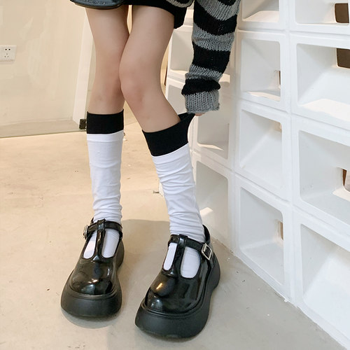 小众小腿袜布袋袜竖纹及膝袜