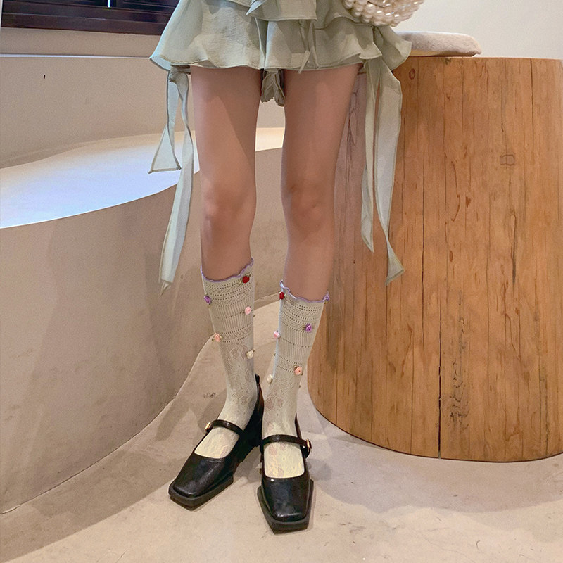 梨鹿法式小众可爱甜系玫瑰鲜花泡芙少女透气中筒堆堆袜蕾丝袜夏薄,女士内衣/男士内衣/家居服,中筒袜,淘宝优惠券,粉丝福利购,淘宝优惠卷