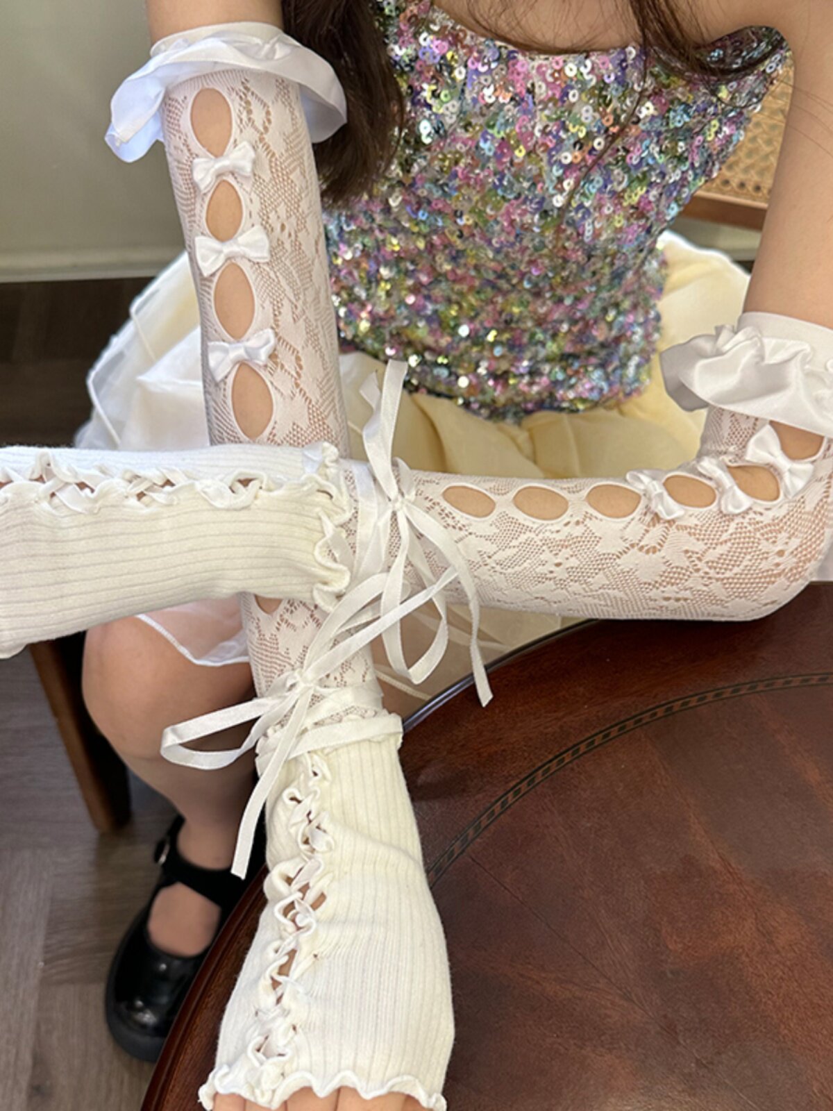 PEAR DEER PRINCESS LOLITA SUNSCREEN SLEEVE LO BRIDE WEDDING DRESS PHOTO SWEET GIRL FINGERLESS GLOVES CUTE HAND SLEEVES