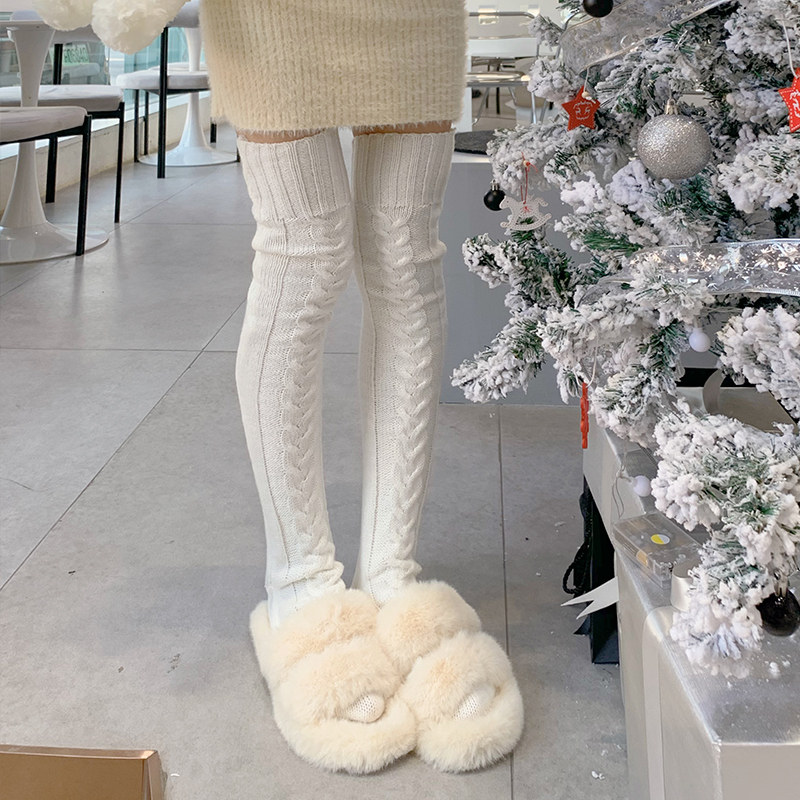 梨鹿 洛丽塔秋冬针织过膝袜长筒袜女加长款地板袜麻花毛线堆堆袜,女士内衣/男士内衣/家居服,长筒袜,淘宝优惠券,粉丝福利购,淘宝优惠卷