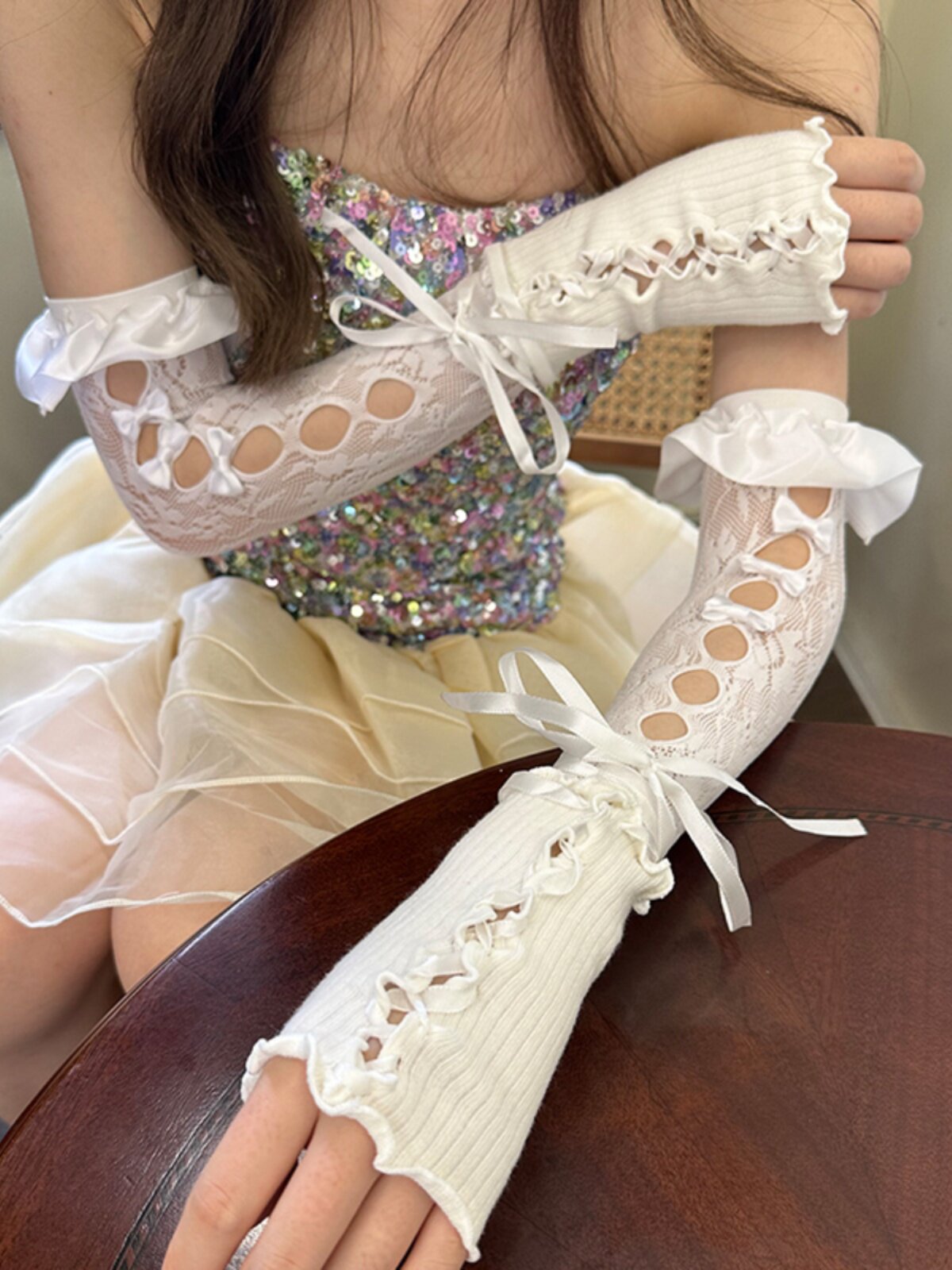 PEAR DEER PRINCESS LOLITA SUNSCREEN SLEEVE LO BRIDE WEDDING DRESS PHOTO SWEET GIRL FINGERLESS GLOVES CUTE HAND SLEEVES