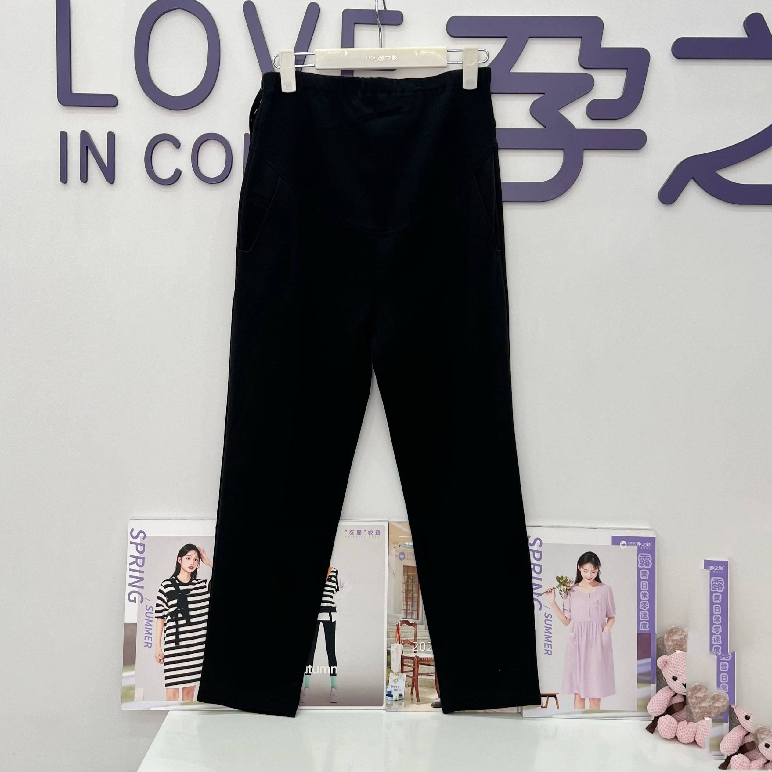 孕夫人孕妇裤春款纯棉时尚显瘦休闲百搭松紧高腰可调节时装裤图片