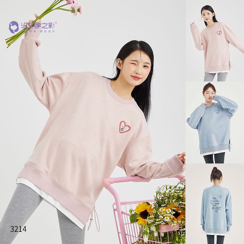 출산 색상 가을 가짜 투피스 에어 레이어 피부 친화적인 라운드 넥 스웨트 셔츠 다목적 풀오버 탑