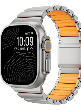 适用Apple苹果watch78910手表带磁吸扣钛金属一珠不锈钢ultra表链