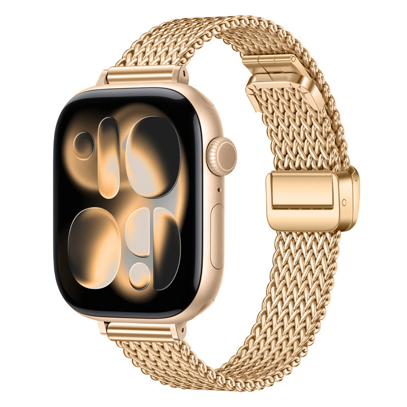 适用apple苹果iwatch11手表带不锈钢米兰网状折叠磁吸扣