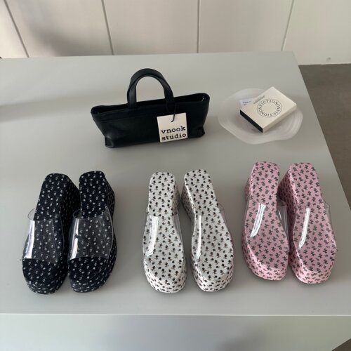 碎花厚底一字拖女鞋外穿坡跟