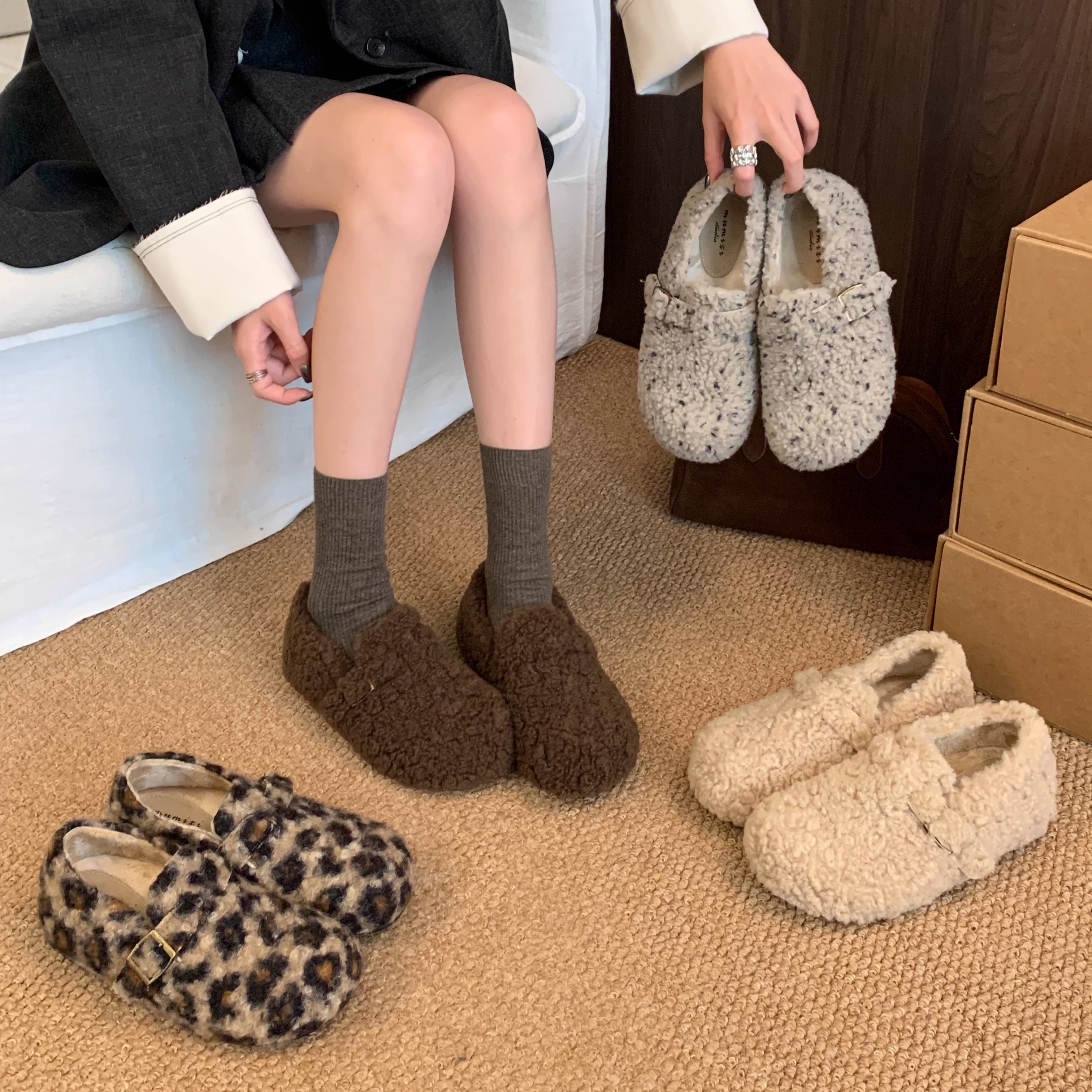 羊羔毛毛鞋勃肯鞋女冬季面包鞋