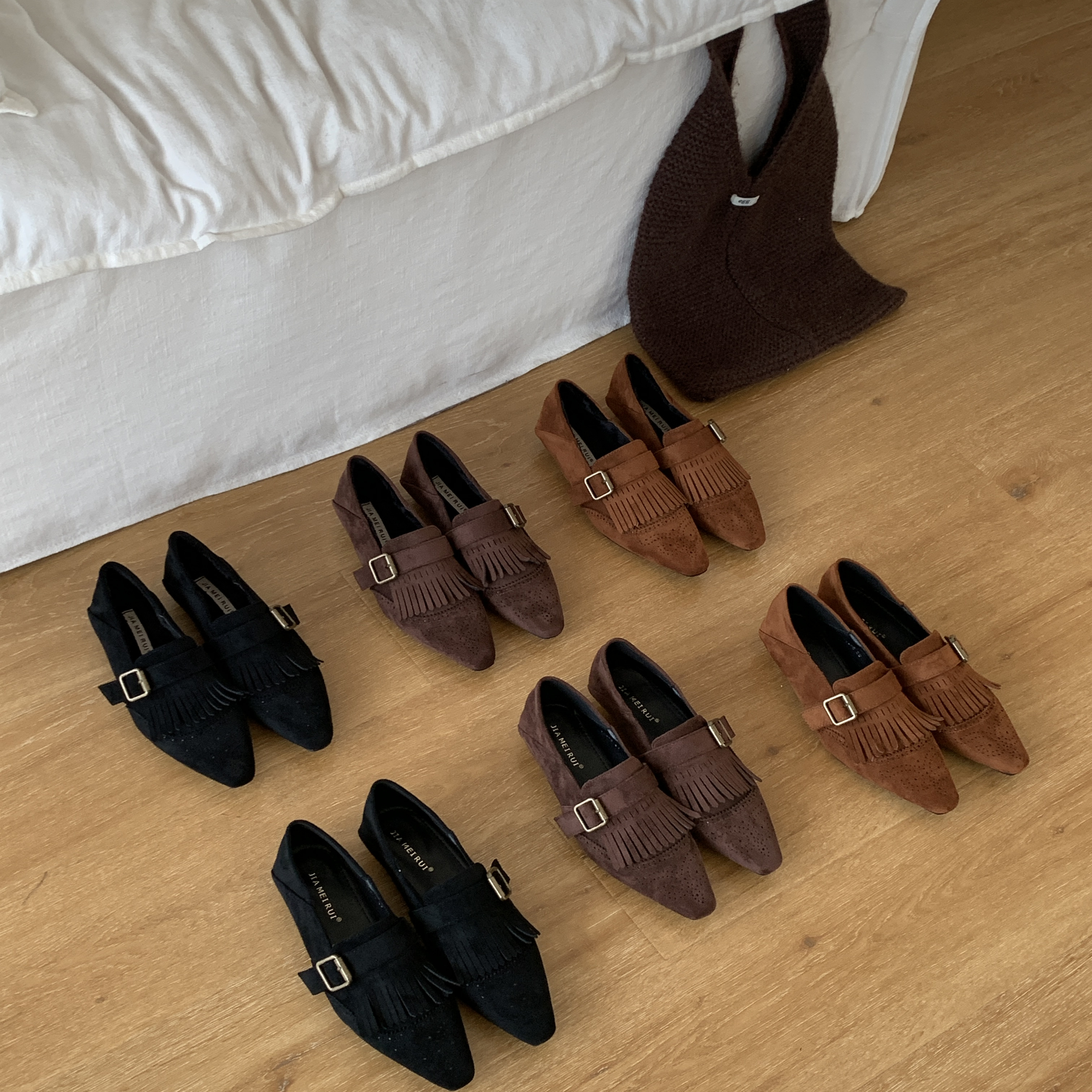 流苏绒面玛丽珍鞋坡跟一脚蹬