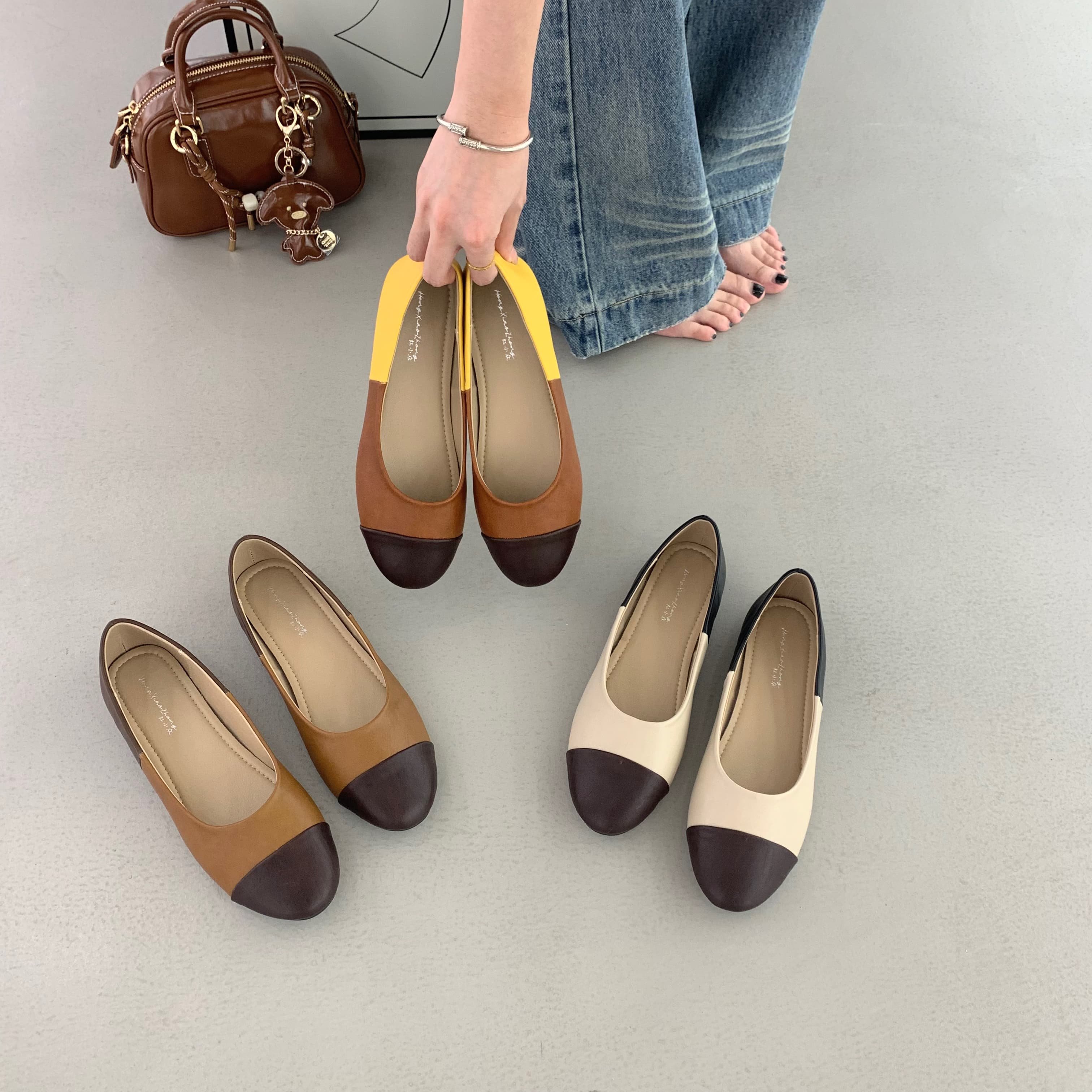 复古风拼色圆头平底单鞋女温柔一脚蹬浅口鞋百搭舒适奶奶鞋真皮鞋,女鞋,浅口单鞋,淘宝优惠券,粉丝福利购,淘宝优惠卷