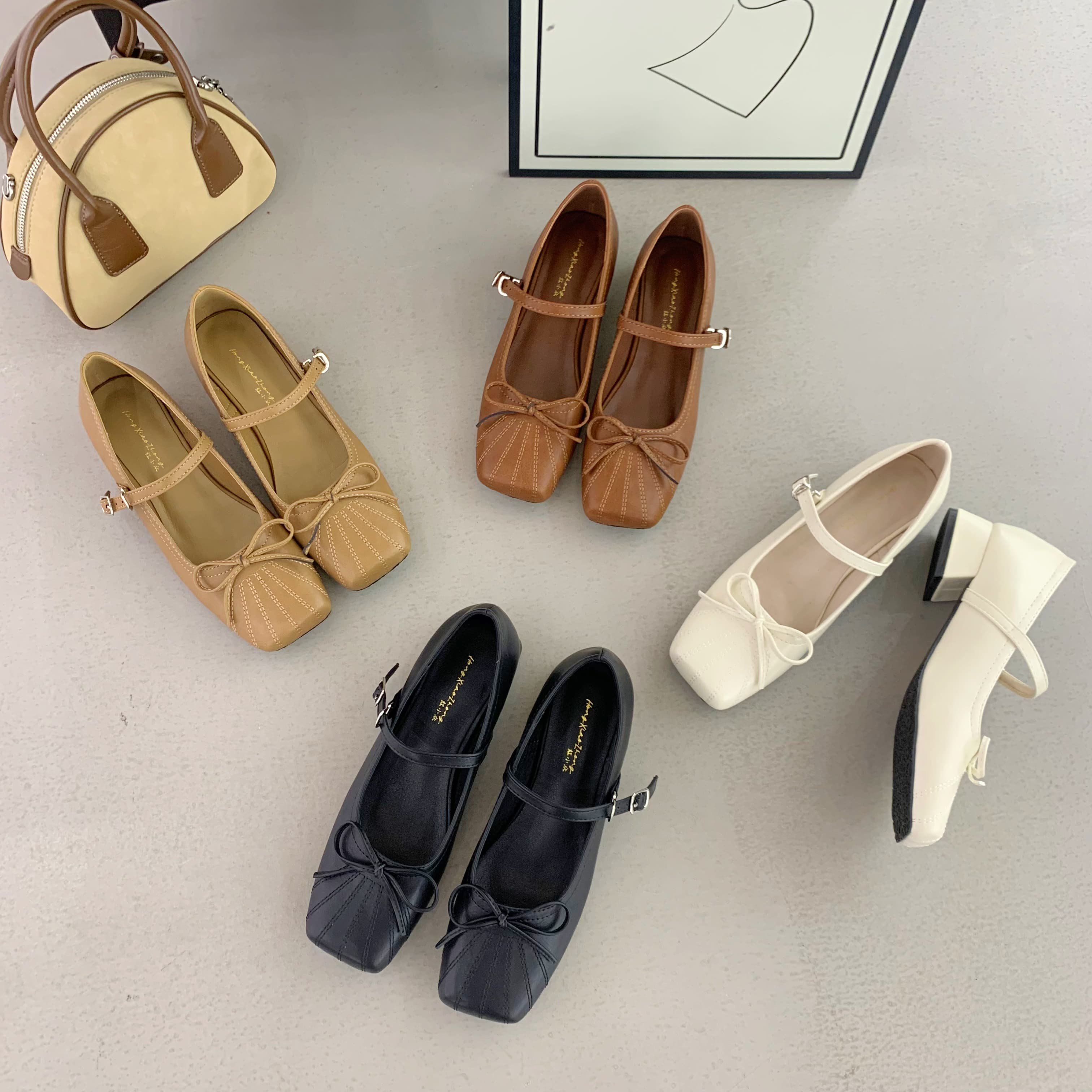 法式方头玛丽珍鞋女粗跟一字扣带蝴蝶结百搭通勤工作鞋真皮鞋单鞋,女鞋,浅口单鞋,淘宝优惠券,粉丝福利购,淘宝优惠卷