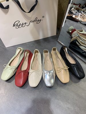 方头蝴蝶结平底舒适百搭豆豆单鞋