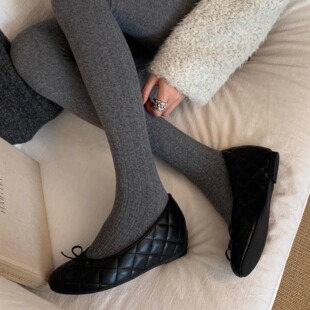 小香风黑色菱格纹内增高浅口单鞋女坡跟一脚蹬豆豆鞋舒适百搭瓢鞋