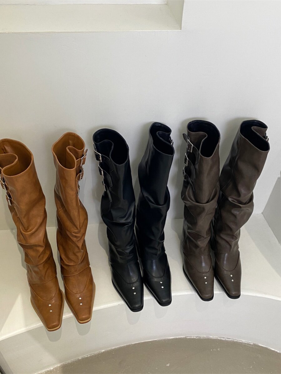 브리티쉬 스퀘어토 굴뚝부츠 투웨어 숏부츠 OR 롱부츠 소매 바지다리 패션부츠 두꺼운 미드힐 패션나이트부츠