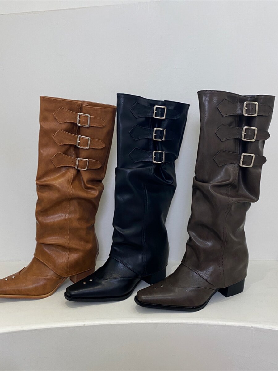 브리티쉬 스퀘어토 굴뚝부츠 투웨어 숏부츠 OR 롱부츠 소매 바지다리 패션부츠 두꺼운 미드힐 패션나이트부츠