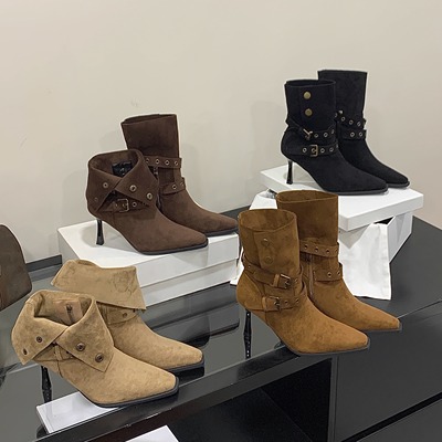 尖头绒面西部靴显瘦气质时装靴子