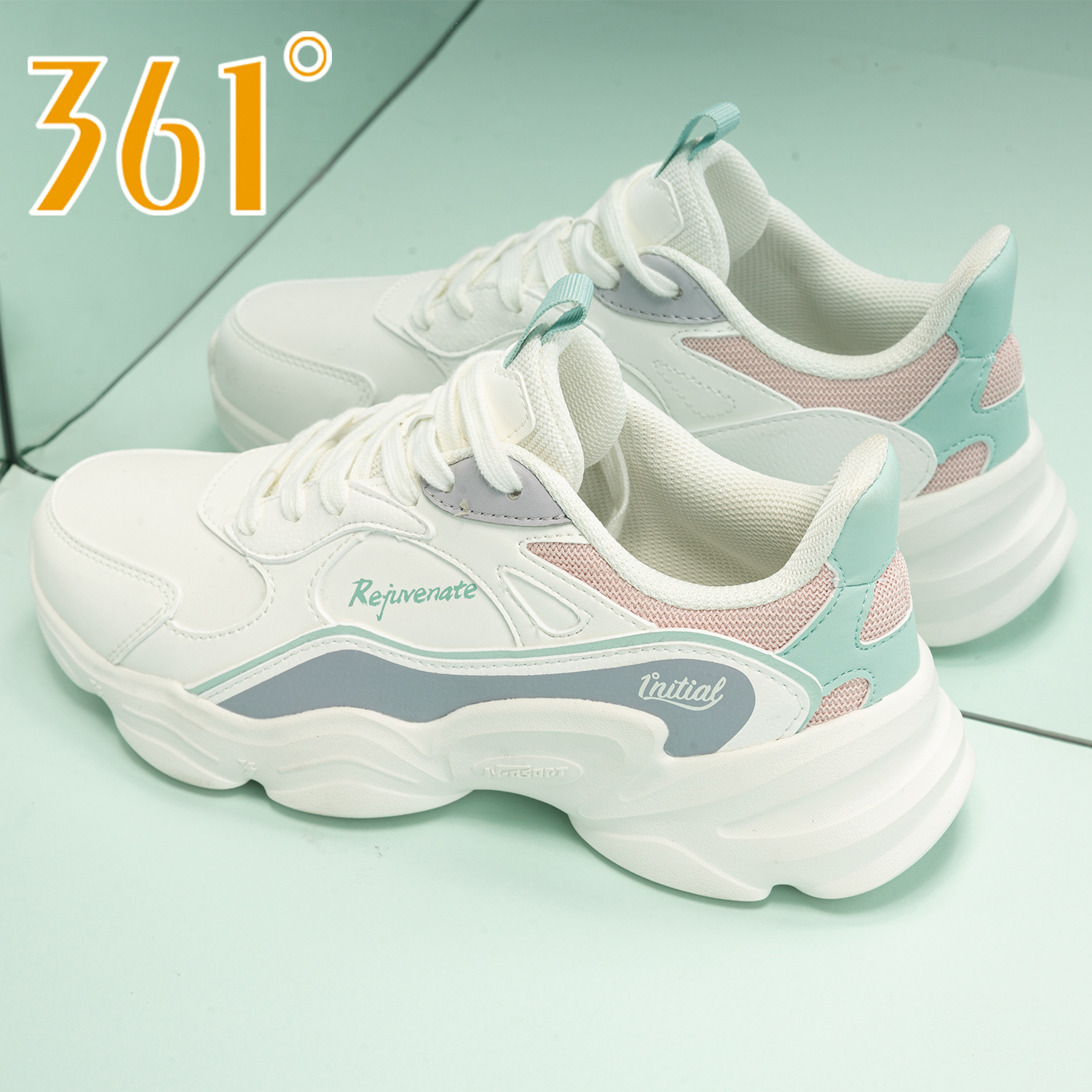 361度女鞋运动鞋女秋季新款皮面跑步休闲鞋子官方正品防水老爹鞋