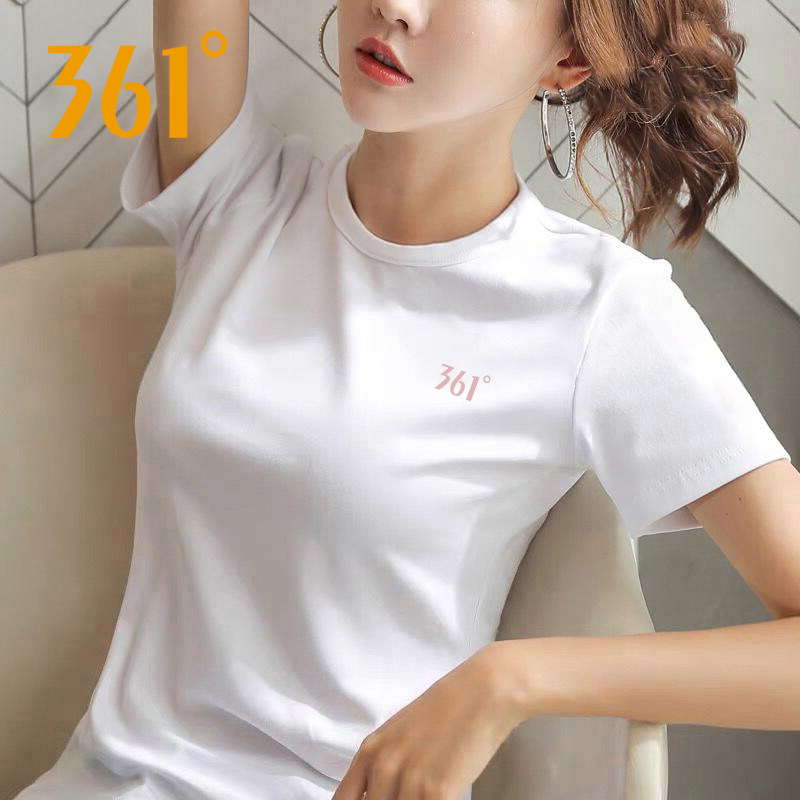 361度运动T恤女款短袖白色夏季新款透气速干圆领上衣女装时尚简约
