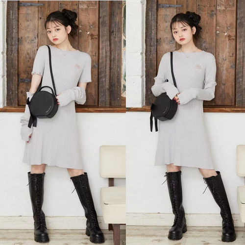 甜美修身针织纯色刺绣