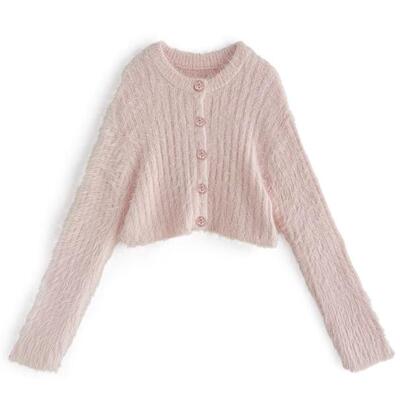 小V日系 日单GRL*女装2024秋季新款行毛绒绒短针织开衫外套女