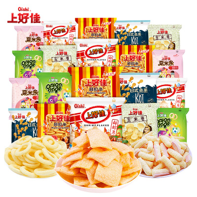 上好佳鲜虾片虾条薯片洋葱圈零食大礼包解馋小吃怀旧休闲食品批发