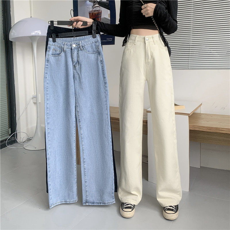 LARGE SIZE FAT SISTER MM HIGH WAIST JEANS WOMENS SPRING AND AUTUMN THIN LOOSE STRAIGHT LEG STUDENT MOPPING WIDE-LEG PANTS TREND