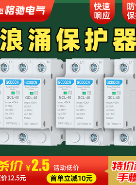 格驰防雷浪涌保护器2P40KA家用220V光伏避雷模块4P二级浪涌防雷