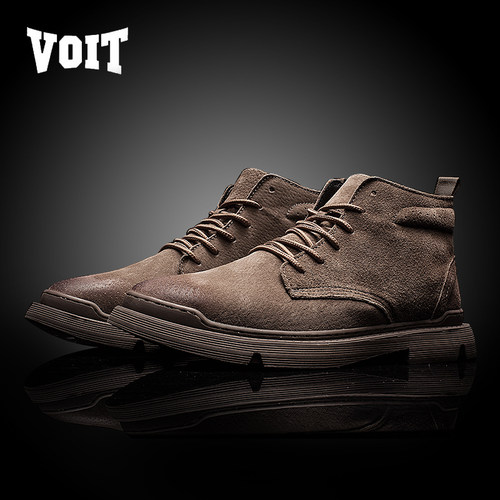 沃特真皮男鞋春季靴子潮鞋工装鞋英伦风加绒马丁靴男中帮高帮低帮