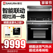 Sakura Cherry Blossom integrated stove, one piece, 001c39 side range hood, electric oven set