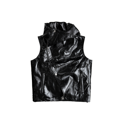 GOJOYJINNI结构异形暗黑亮面立领多穿法拉链毛领皮马甲