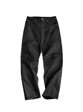 GOJOYJINNI铆钉机车盔甲刷蜡酵洗重工廓形宽松牛仔裤